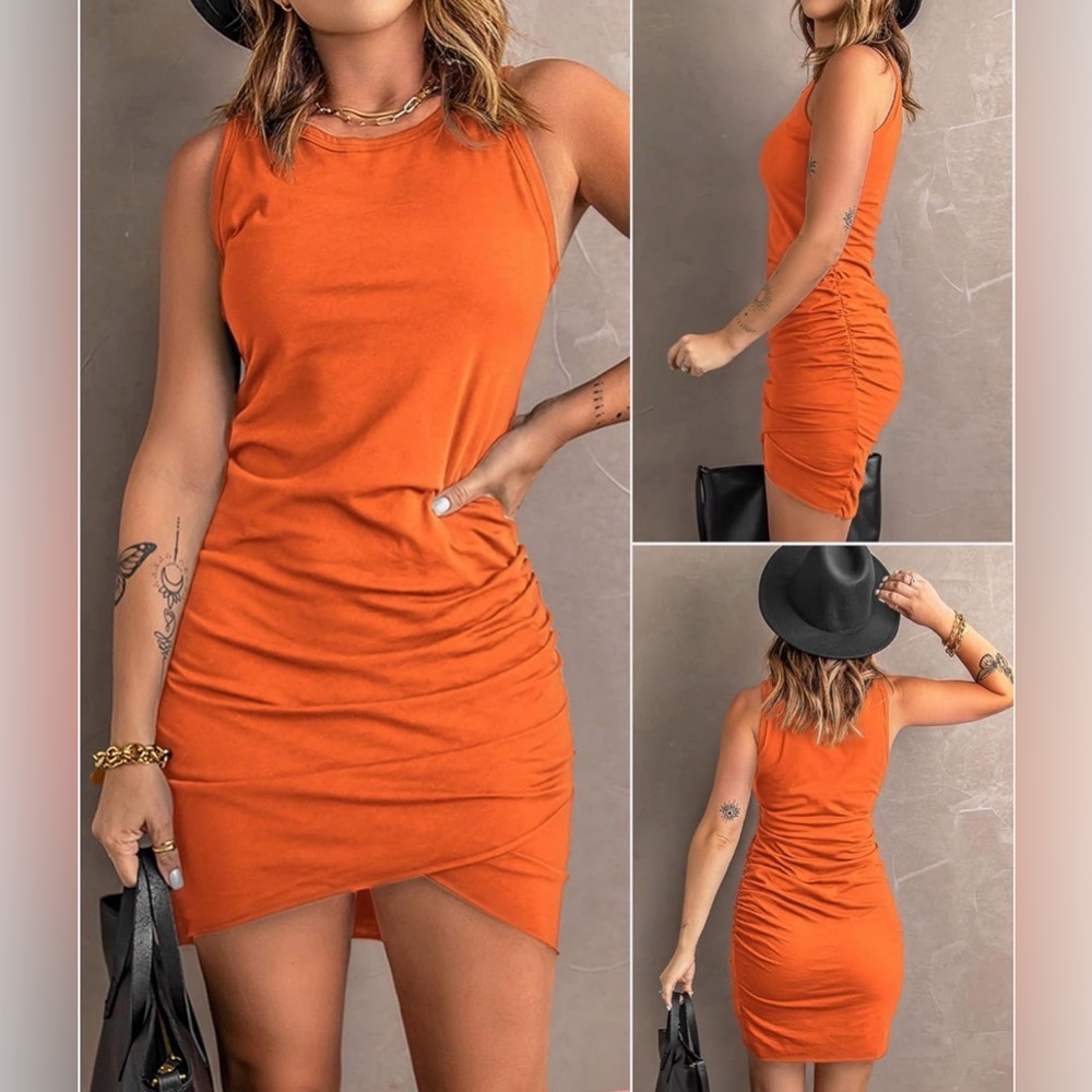 BTFBM Vol Orange Sleeveless bodycon Tank Dress Size L
